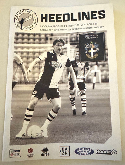 Gateshead FC vs Sutton United Programme